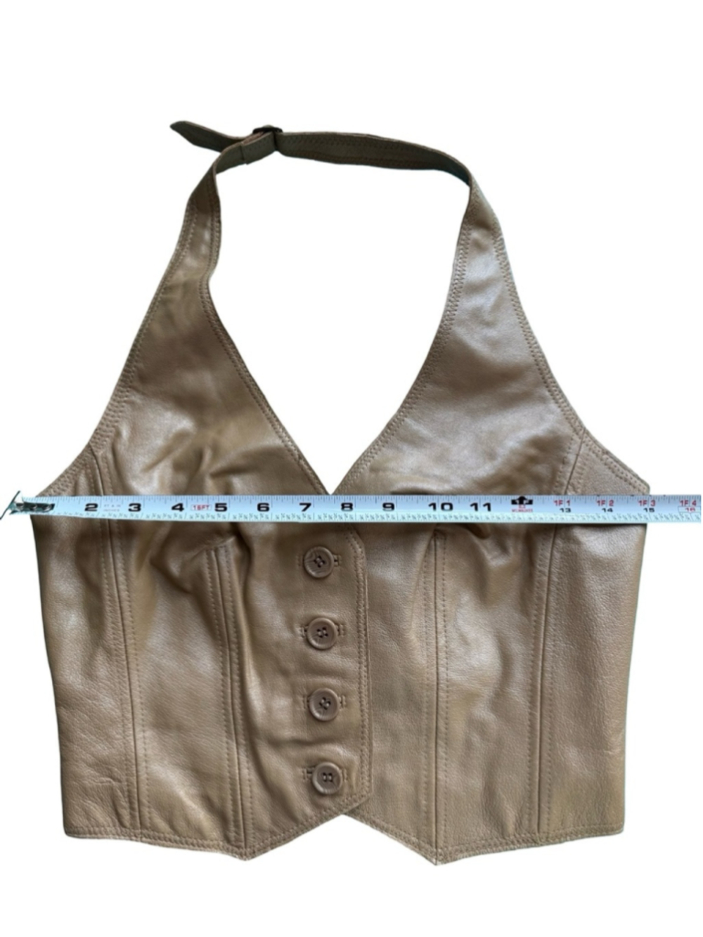 Forever 21 Taupe Halter Leather Button-Front Crop Top Vest Size S Y2K Boho - Picture 10 of 14